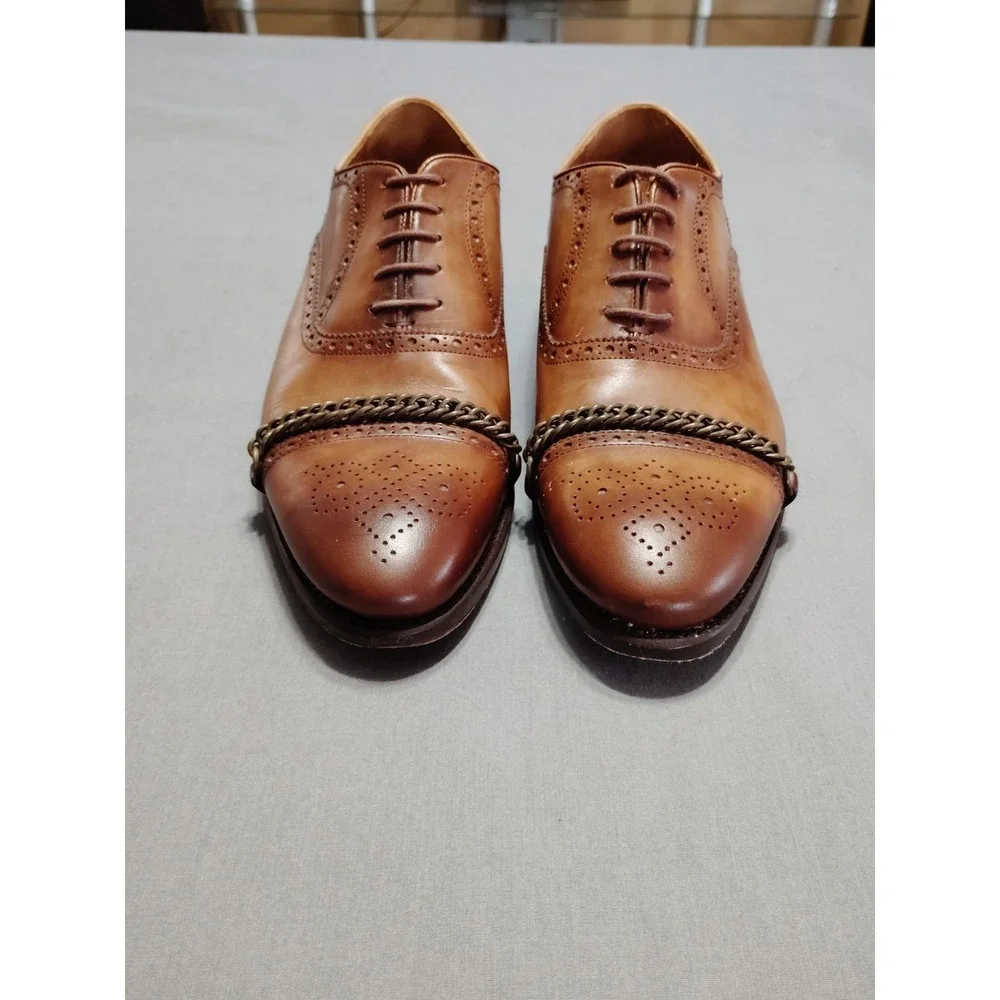 Rare Taft Grail Honey Brown Leather Dress Shoe Men 41 US 8.5 Lace Up Chain Spain